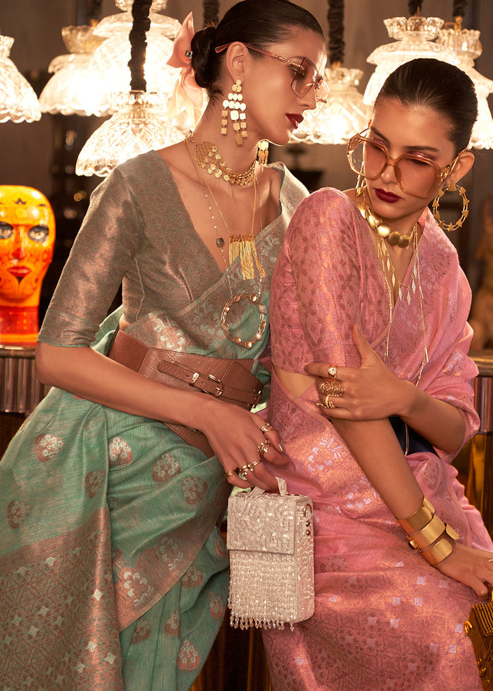 Paris Green Linen Silk Saree