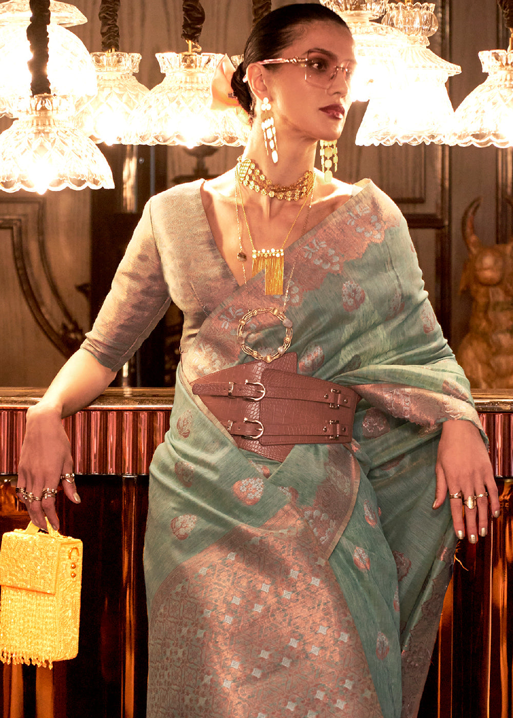 Paris Green Linen Silk Saree