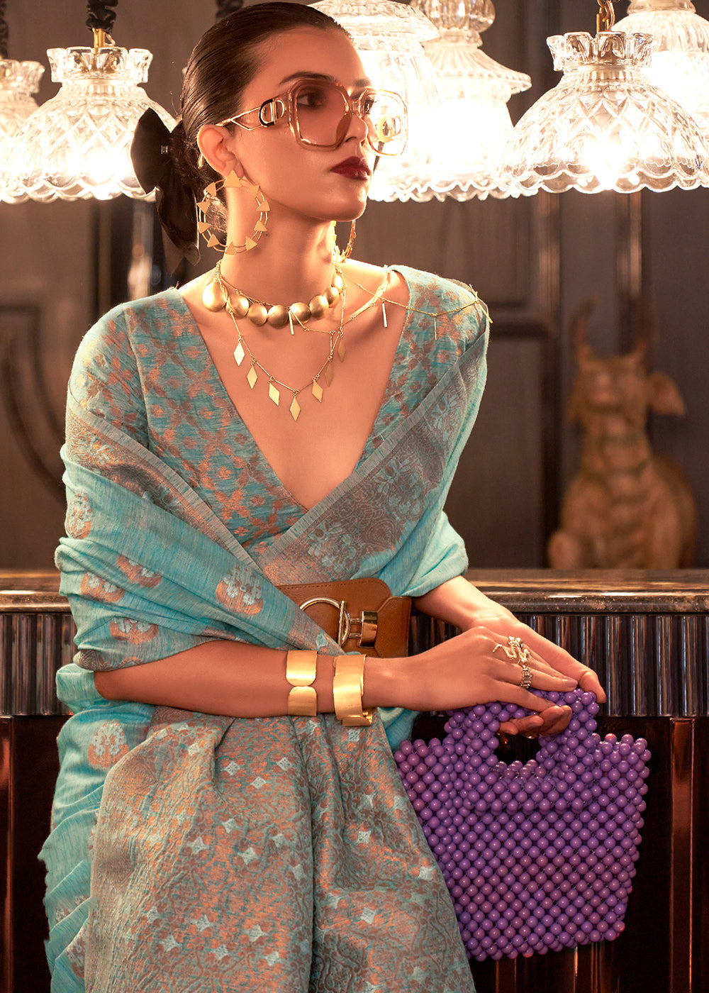 Shades Of Blue Linen Silk Saree
