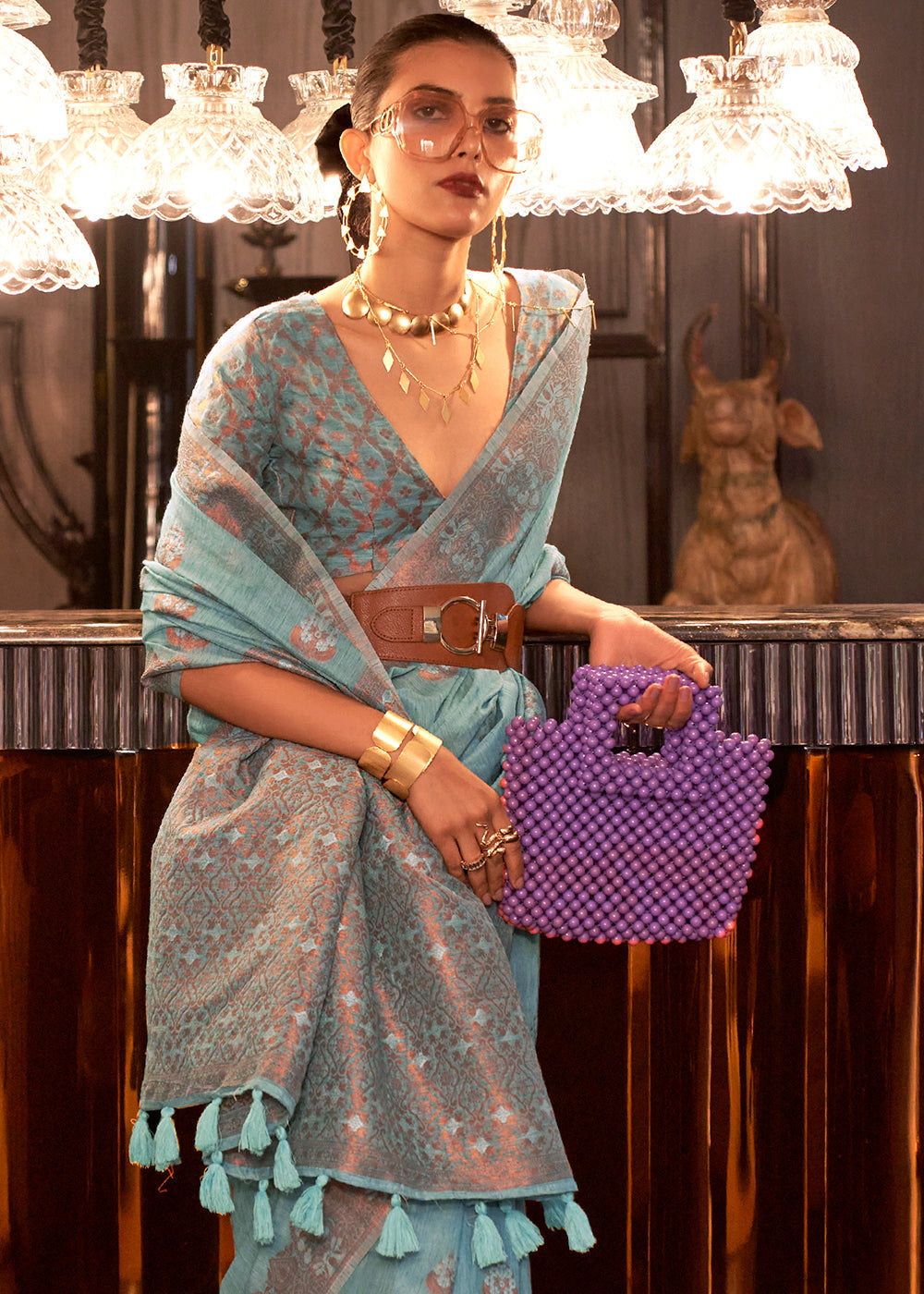 Shades Of Blue Linen Silk Saree