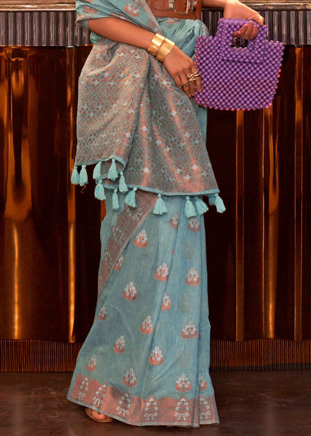 Shades Of Blue Linen Silk Saree