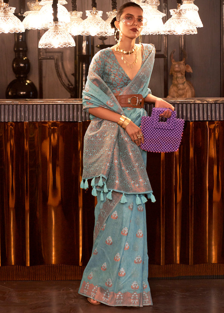 Shades Of Blue Linen Silk Saree