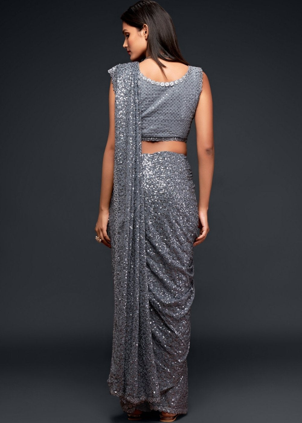 Silver Grey Designer Georgette Saree