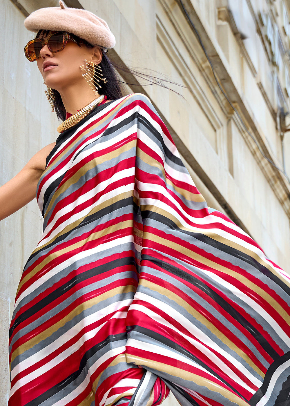 Crimson Red Designer Crepe Printed Saree