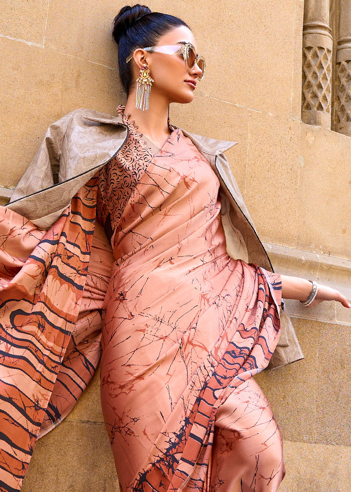 Shades Of Orange Designer Crepe Printed Saree