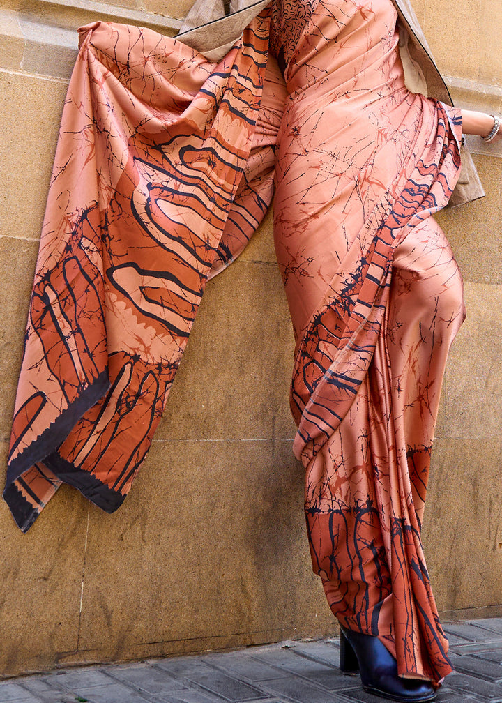 Shades Of Orange Designer Crepe Printed Saree
