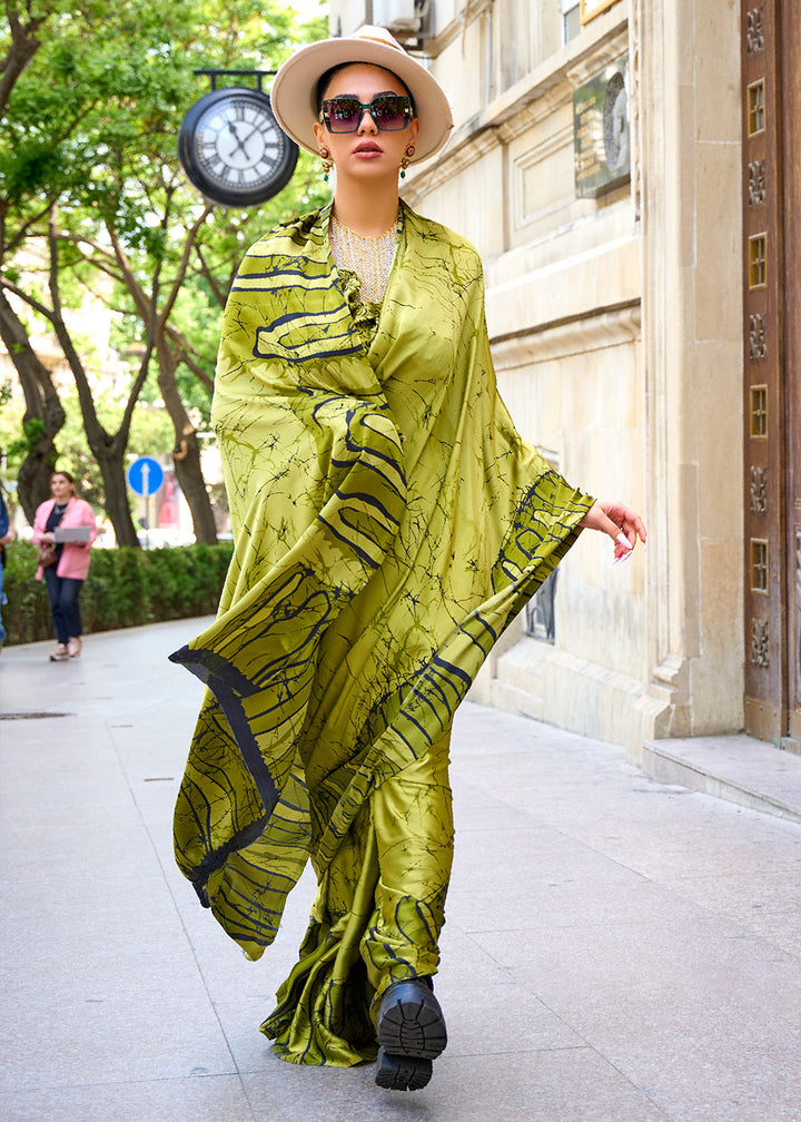Avocado Green Designer Crepe Printed Saree