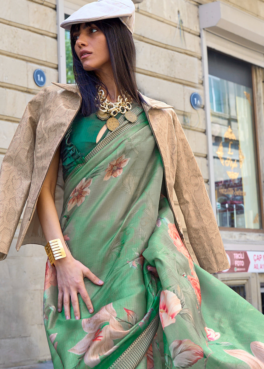 Shades Of Green Satin Organza Saree