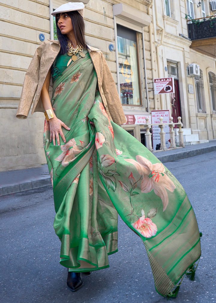 Shades Of Green Satin Organza Saree