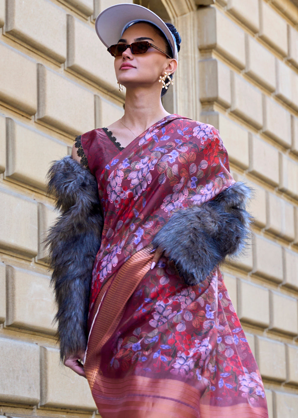 Shades Of Purple Satin Organza Saree