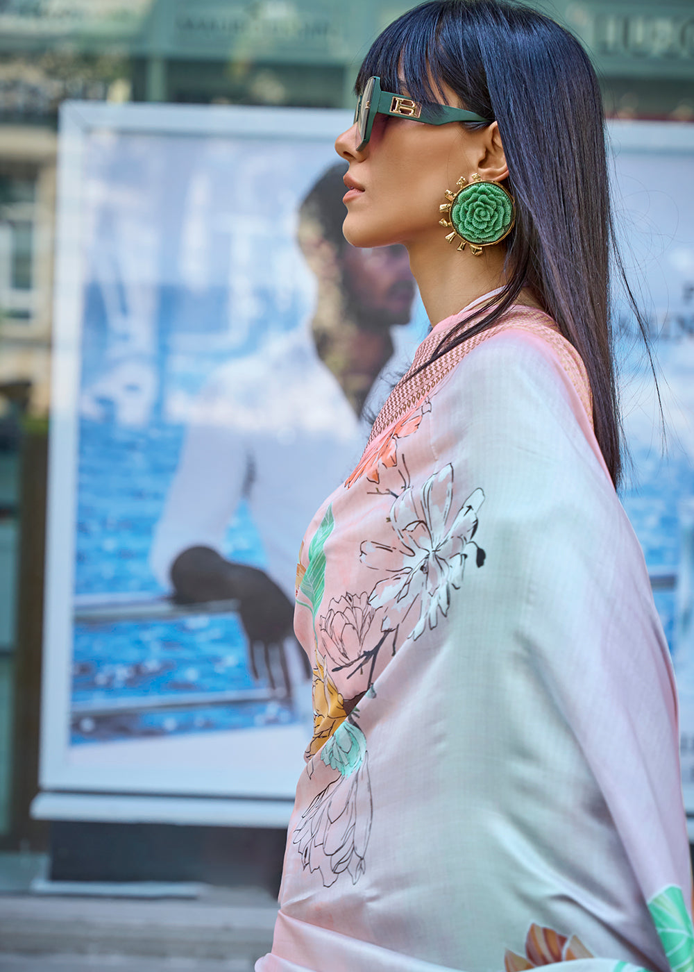 Multi Coloured Satin Organza Saree