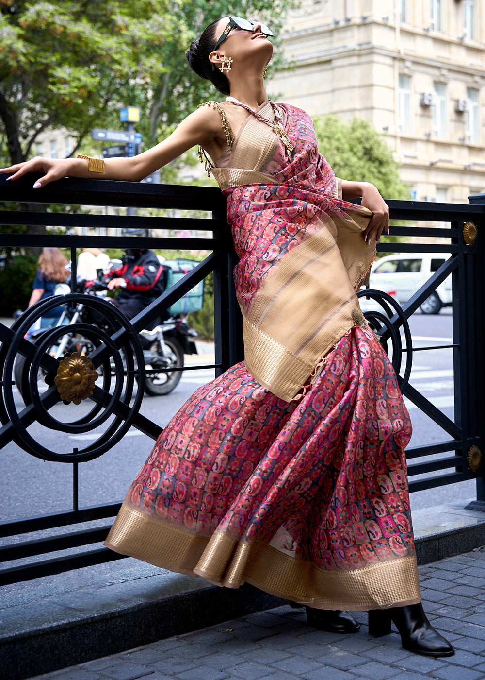 Cerise Pink Satin Organza Saree
