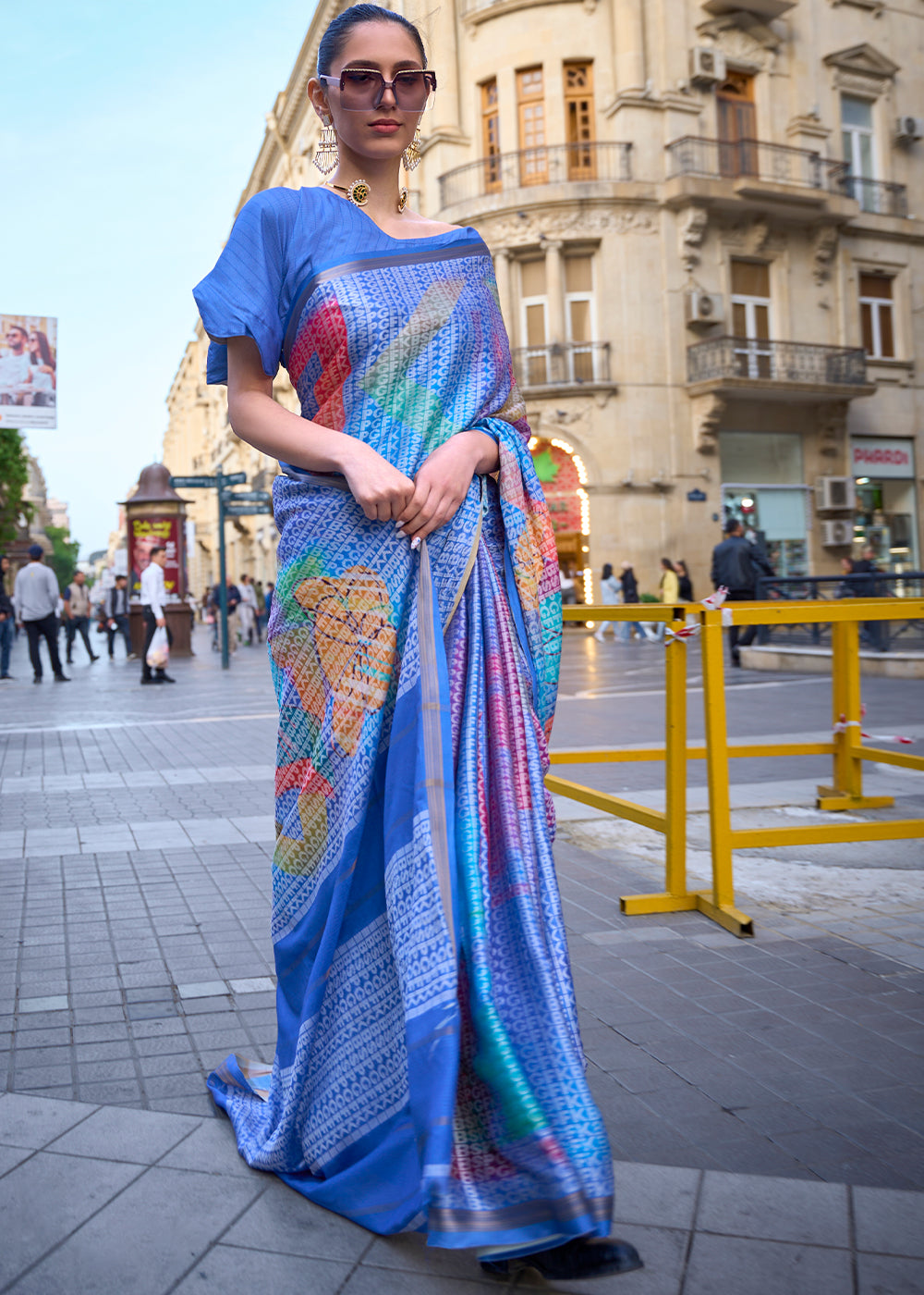 Shades Of Blue Printed Viscose Saree