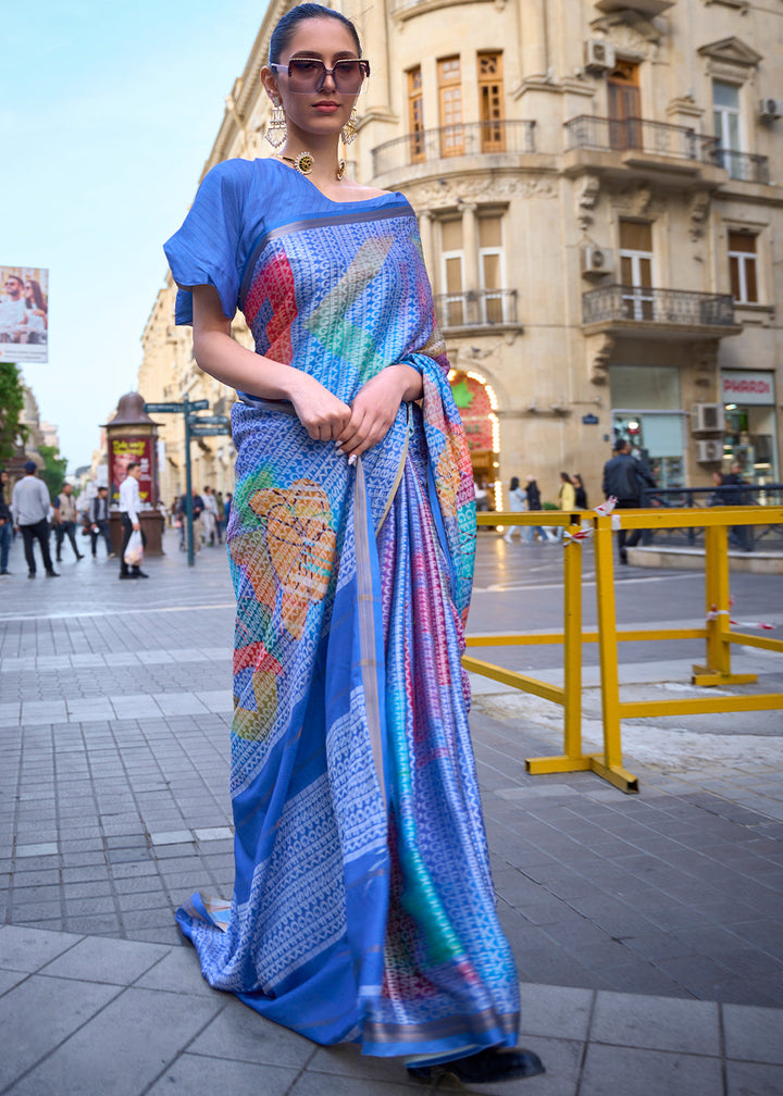 Shades Of Blue Printed Viscose Saree