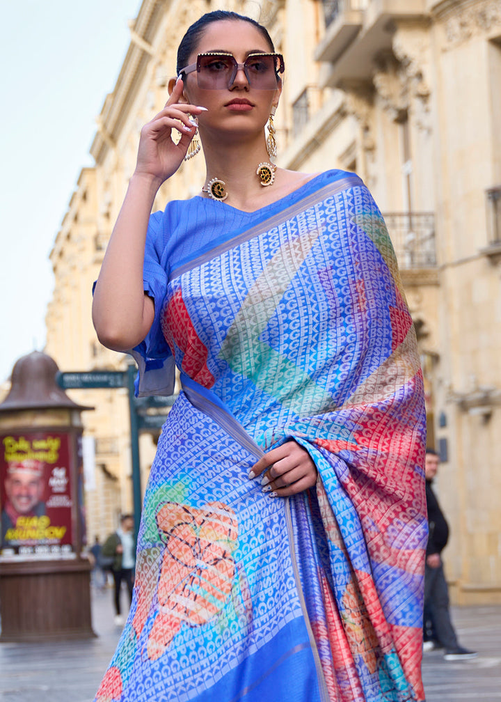 Shades Of Blue Printed Viscose Saree