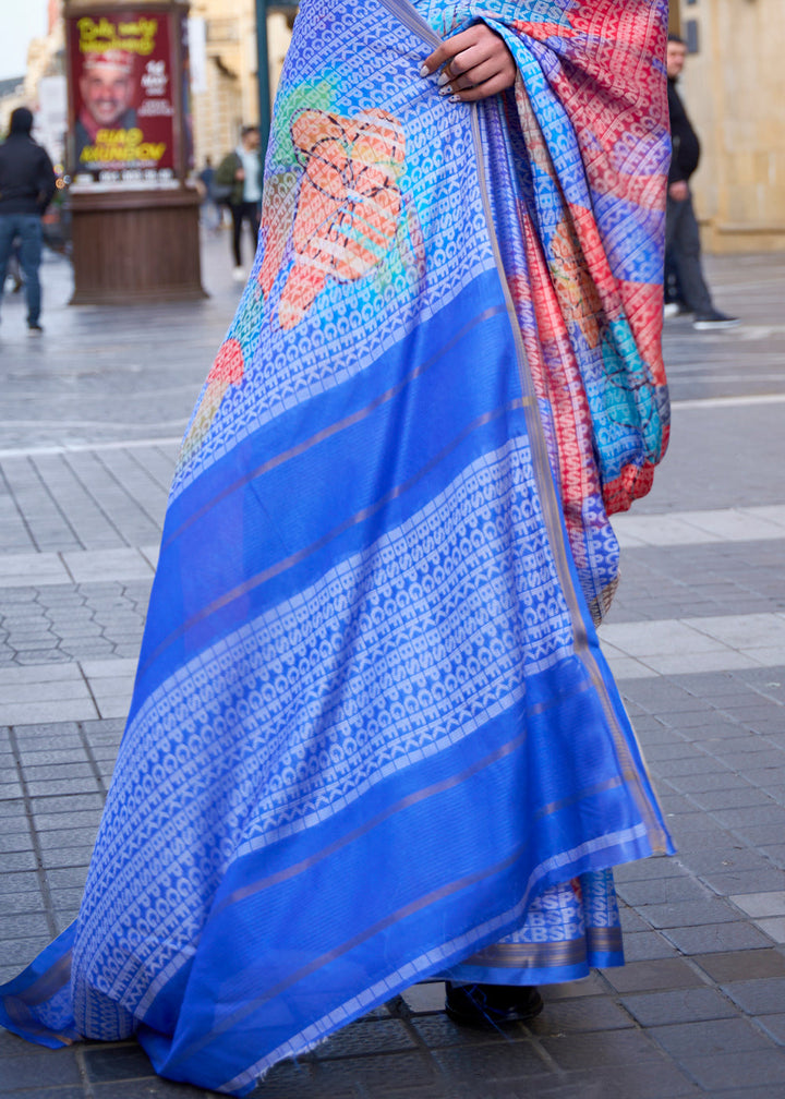 Shades Of Blue Printed Viscose Saree