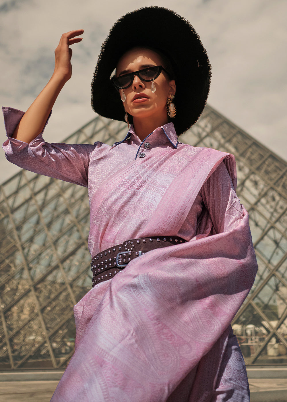 Lilac Purple Satin Silk Saree