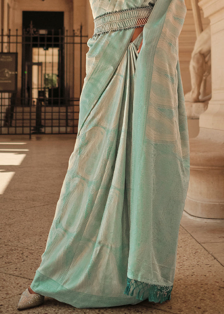 Light Caribbean Green Satin Silk Saree
