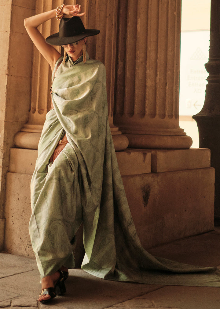 Fern Green Satin Silk Saree