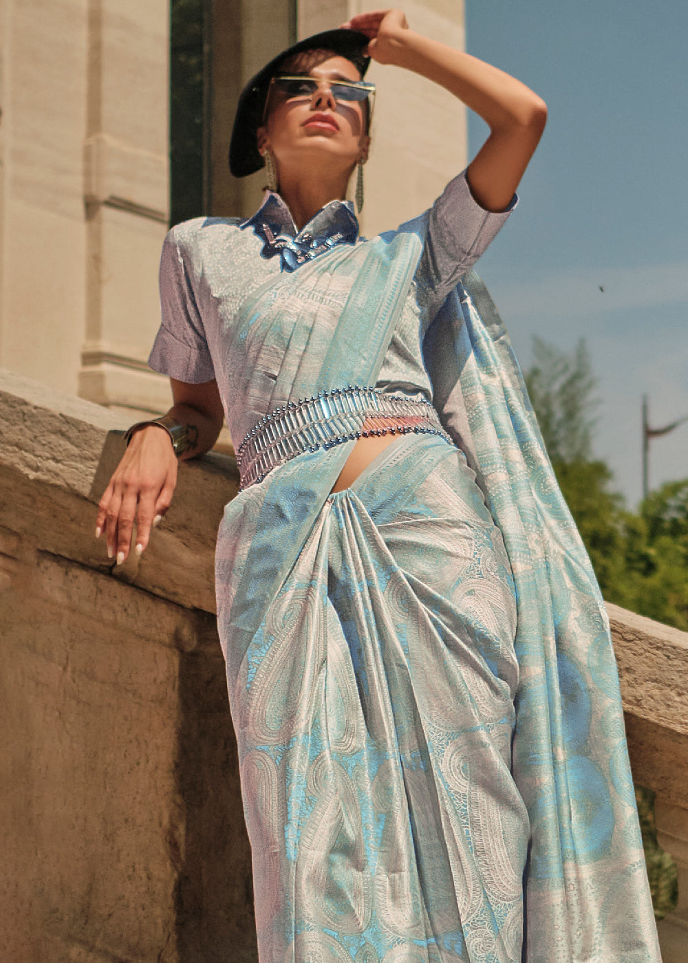 Blue & Silver Satin Silk Saree