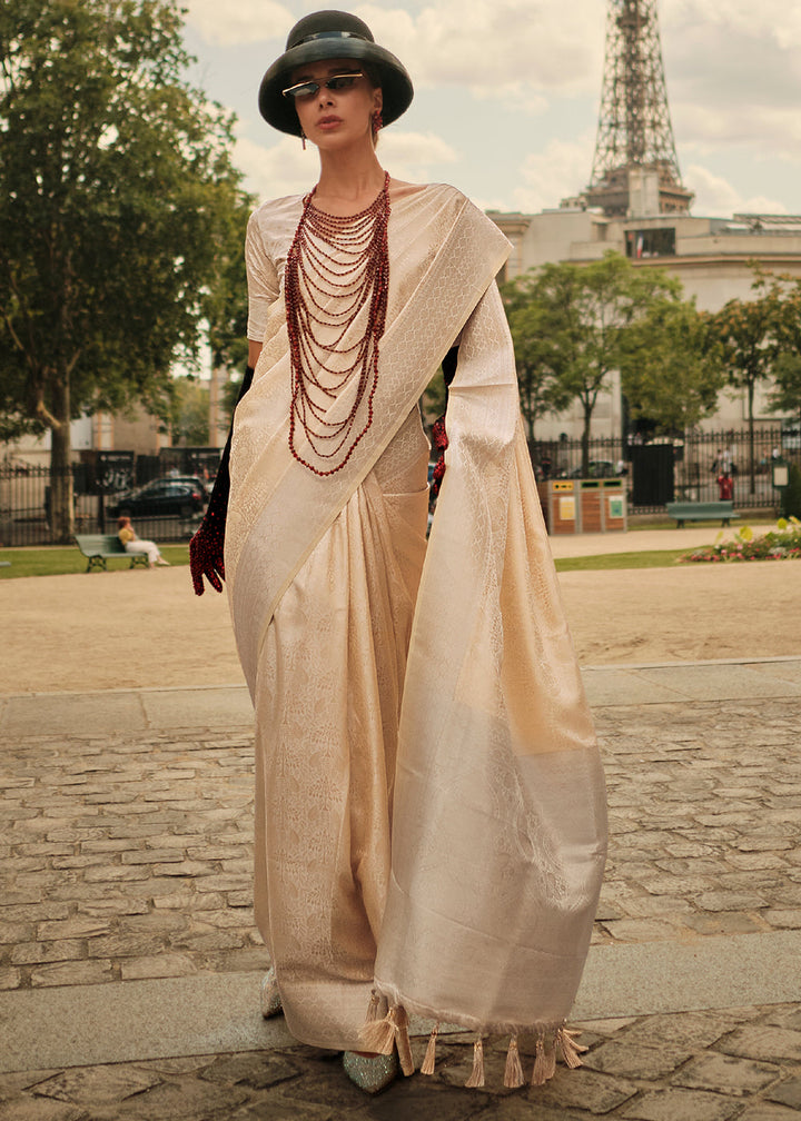 Beige Brown Satin Silk Saree