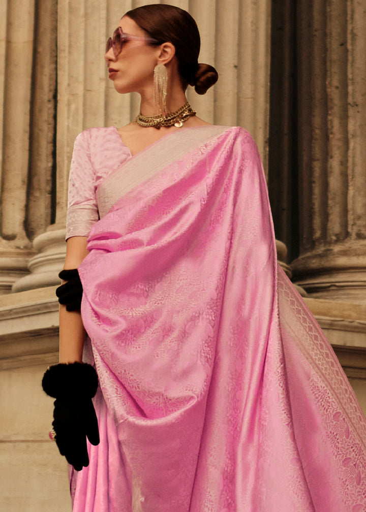 Rose Pink Satin Silk Saree