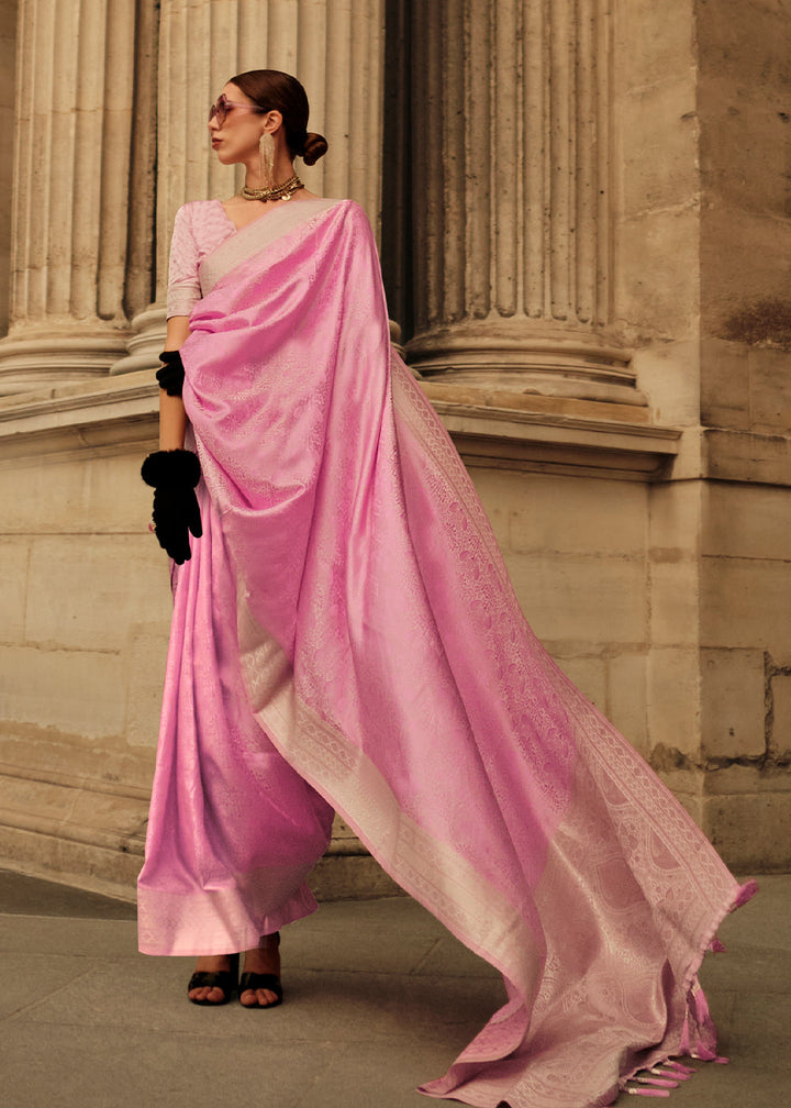 Rose Pink Satin Silk Saree