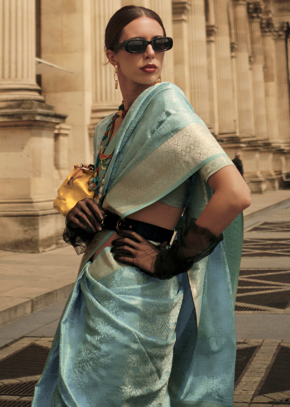 Baby Blue Satin Silk Saree