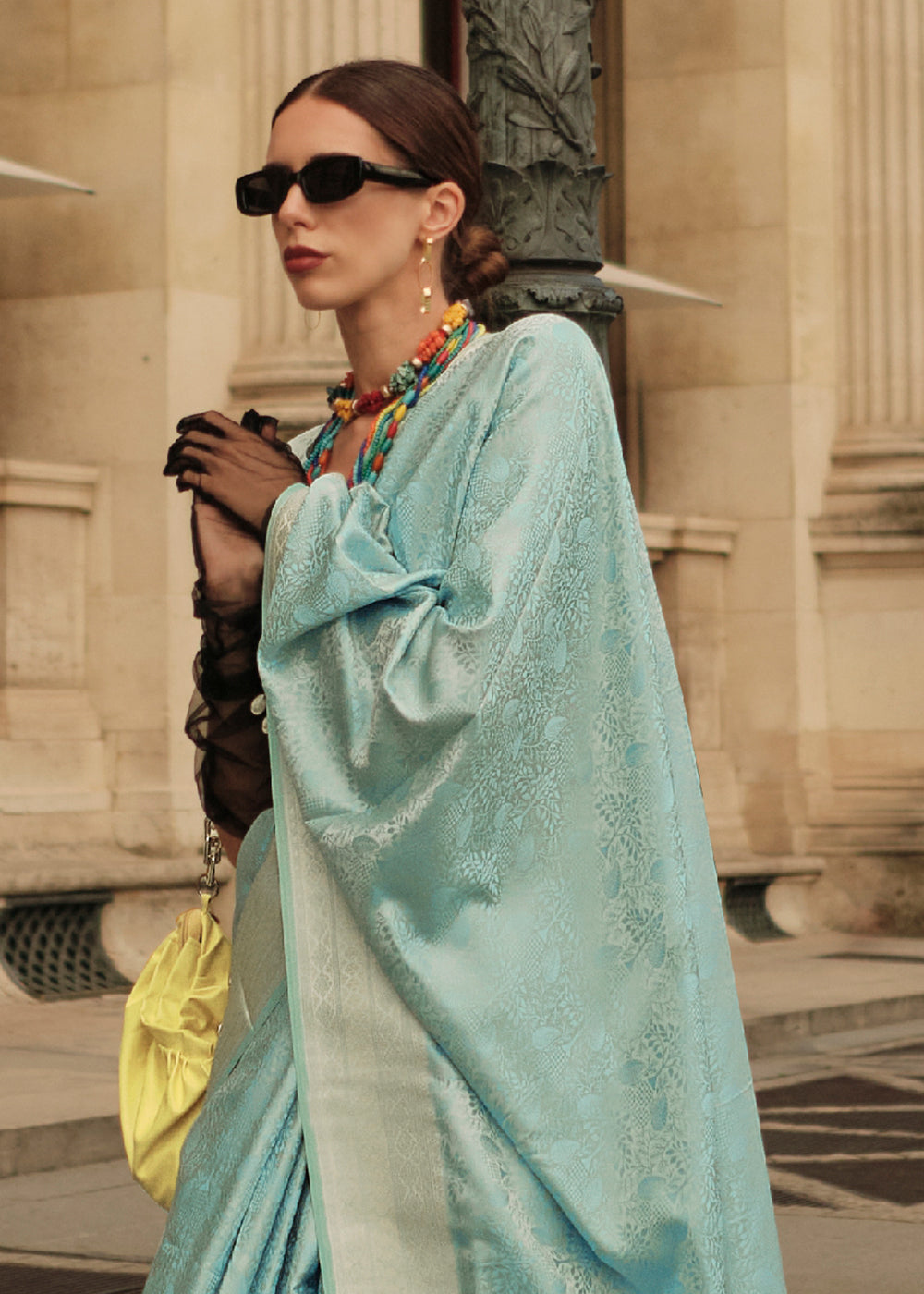 Baby Blue Satin Silk Saree