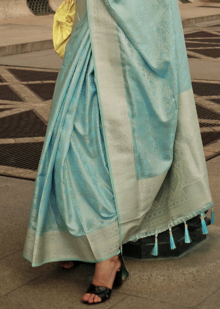 Baby Blue Satin Silk Saree
