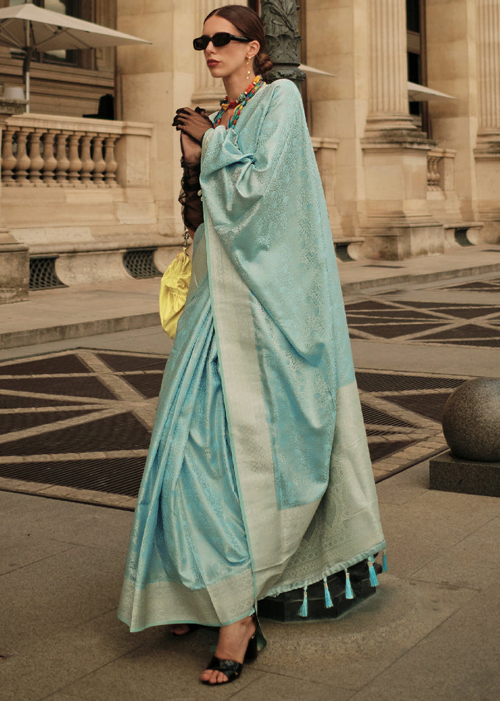 Baby Blue Satin Silk Saree