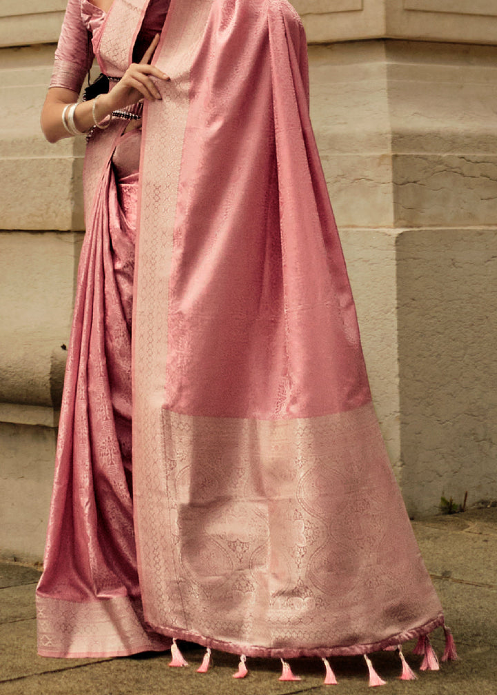 French Rose Pink Satin Silk Saree