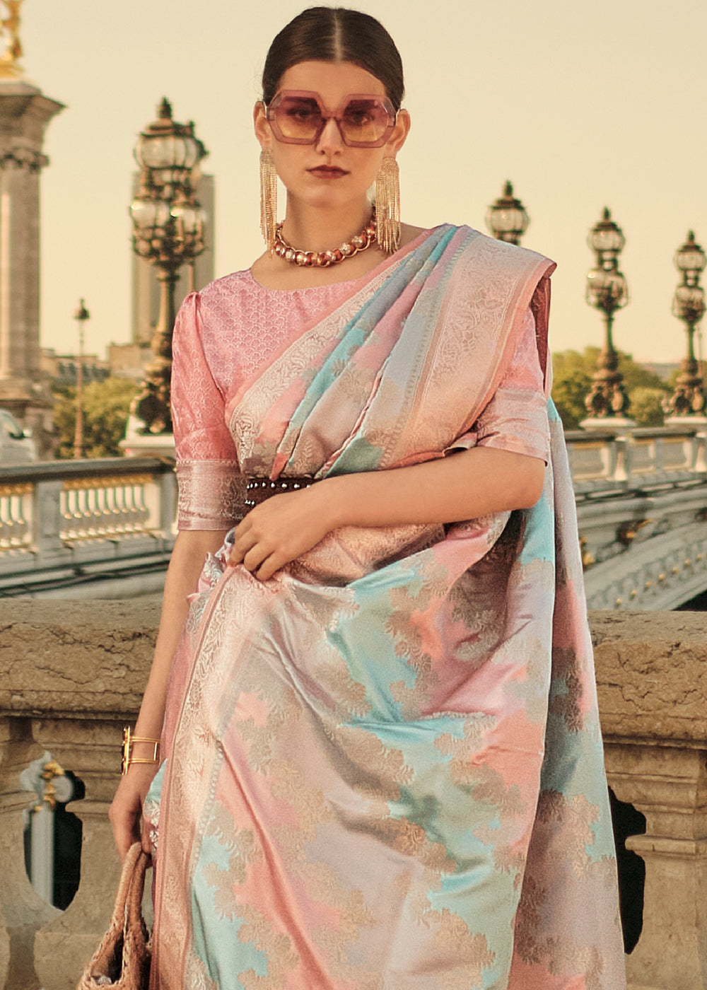 Multi Colored Woven Satin Silk Saree