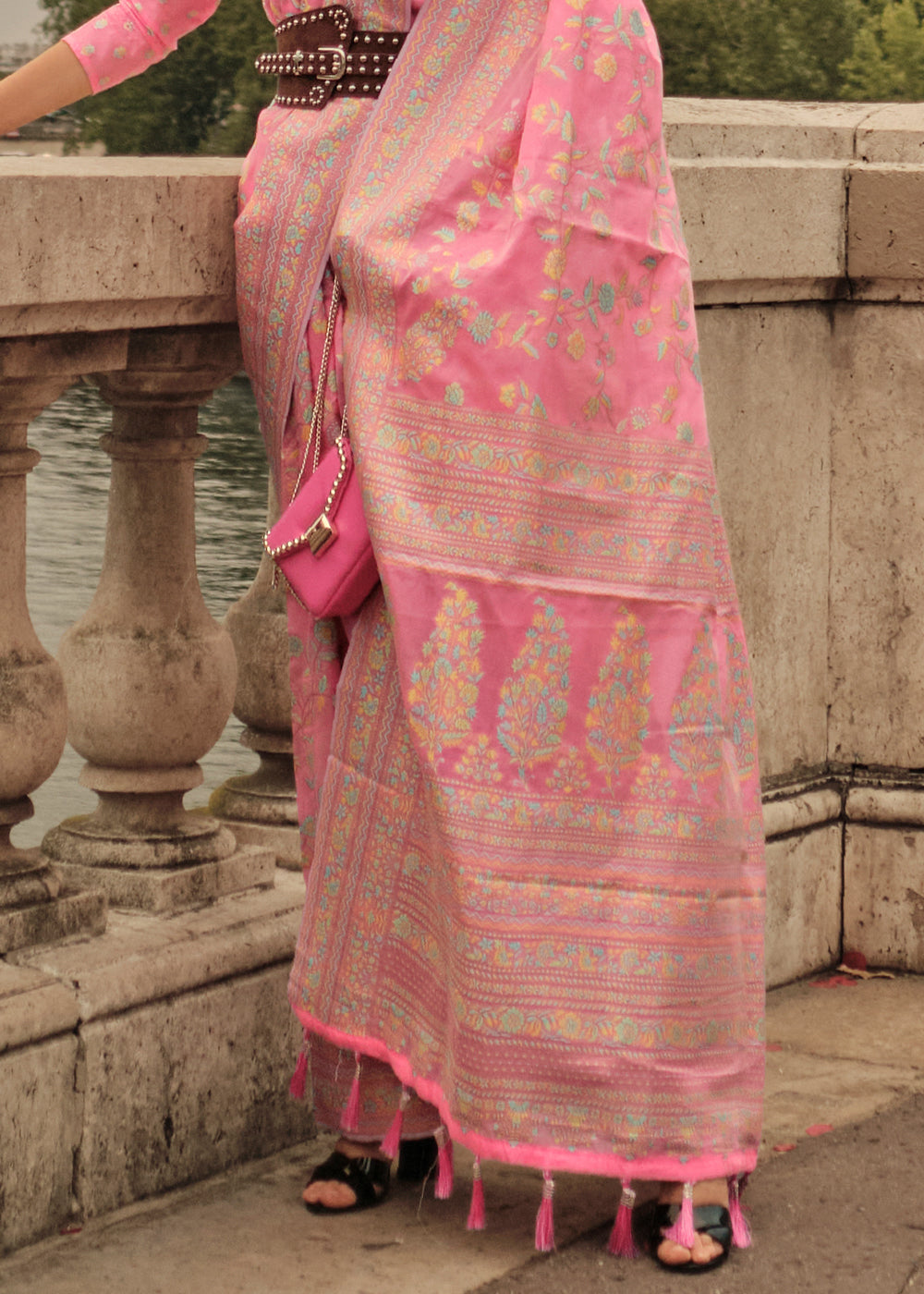 Watermelon Pink Organza Silk Saree
