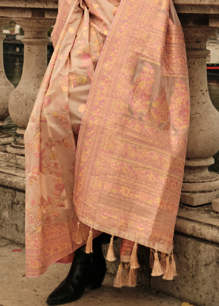 Light Brown & Pink Organza Silk Saree
