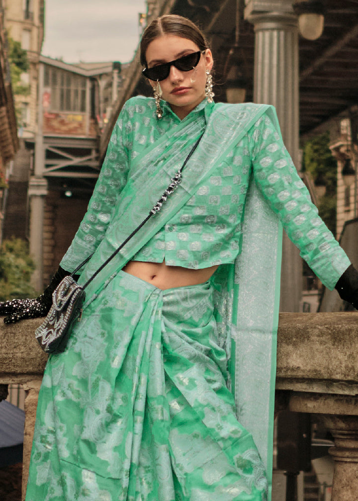 Seafoam Green Organza Silk Saree