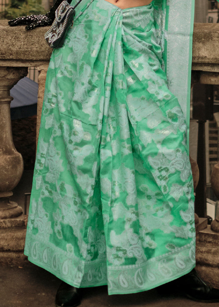 Seafoam Green Organza Silk Saree