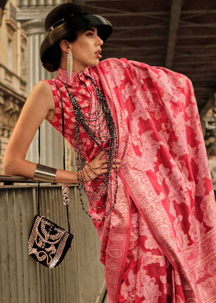 Ruby Pink Organza Silk Saree