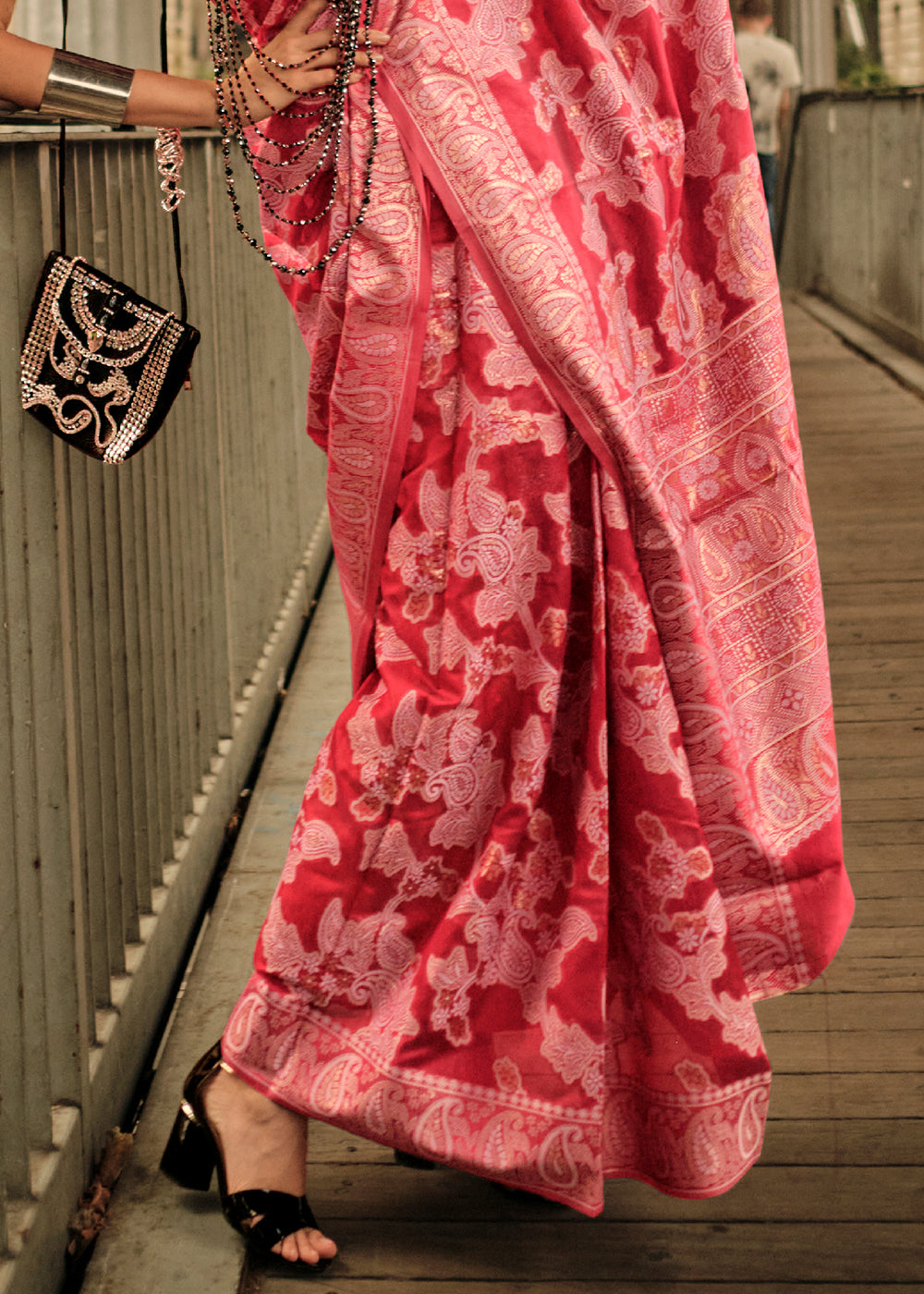 Ruby Pink Organza Silk Saree