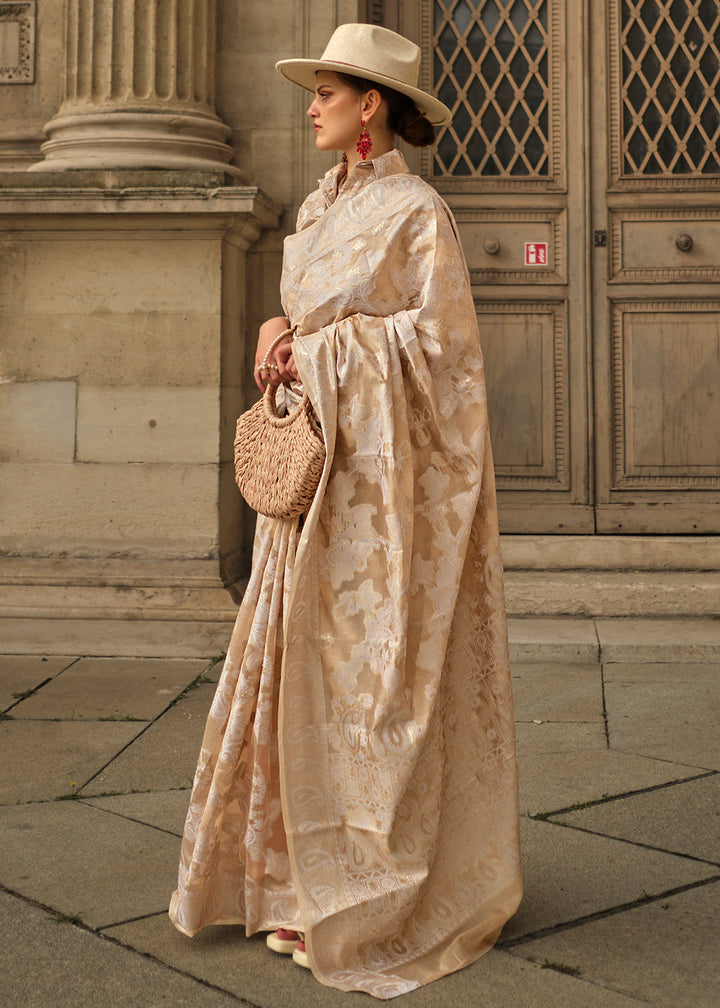 Beige Brown Organza Silk Saree