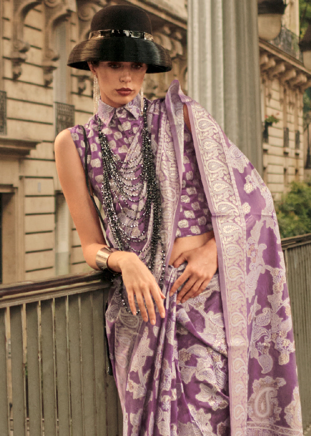 Midnight Purple Organza Silk Saree