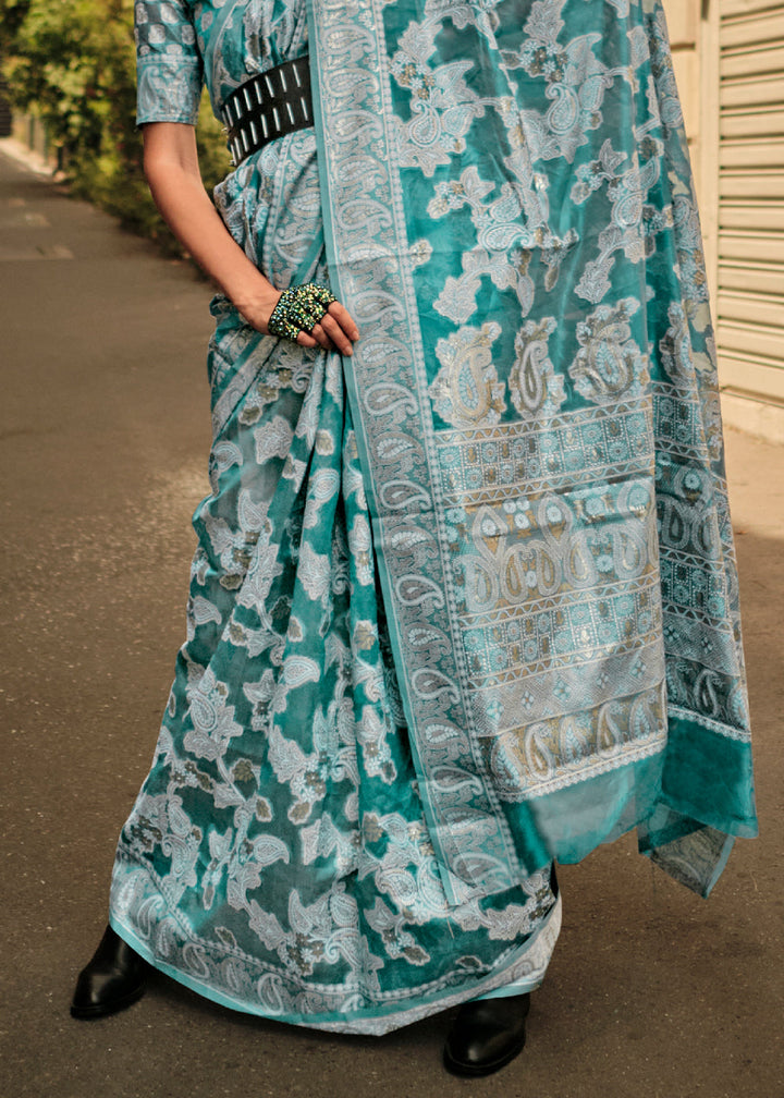 Shades Of Blue Organza Silk Saree