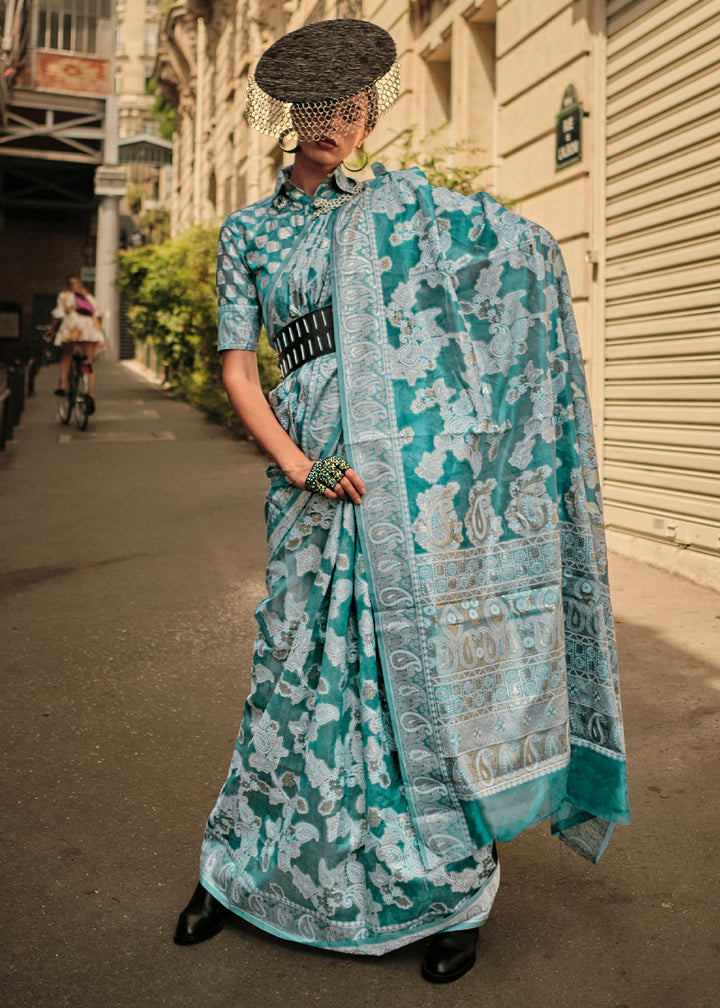 Shades Of Blue Organza Silk Saree