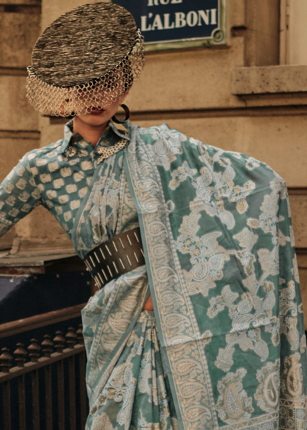 Viridian Green Organza Silk Saree