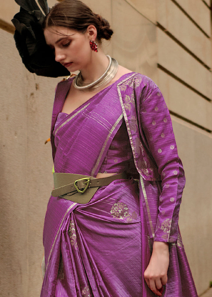 Neon Purple Satin Silk Saree