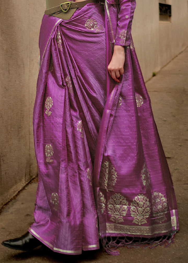 Neon Purple Satin Silk Saree