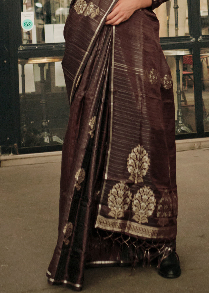 Mocha Brown Satin Silk Saree