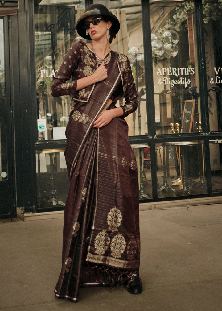 Mocha Brown Satin Silk Saree