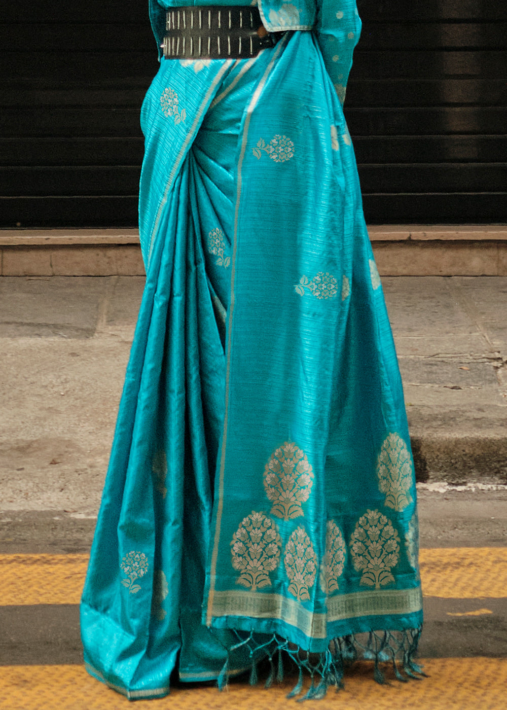 Cerulean Blue Satin Silk Saree