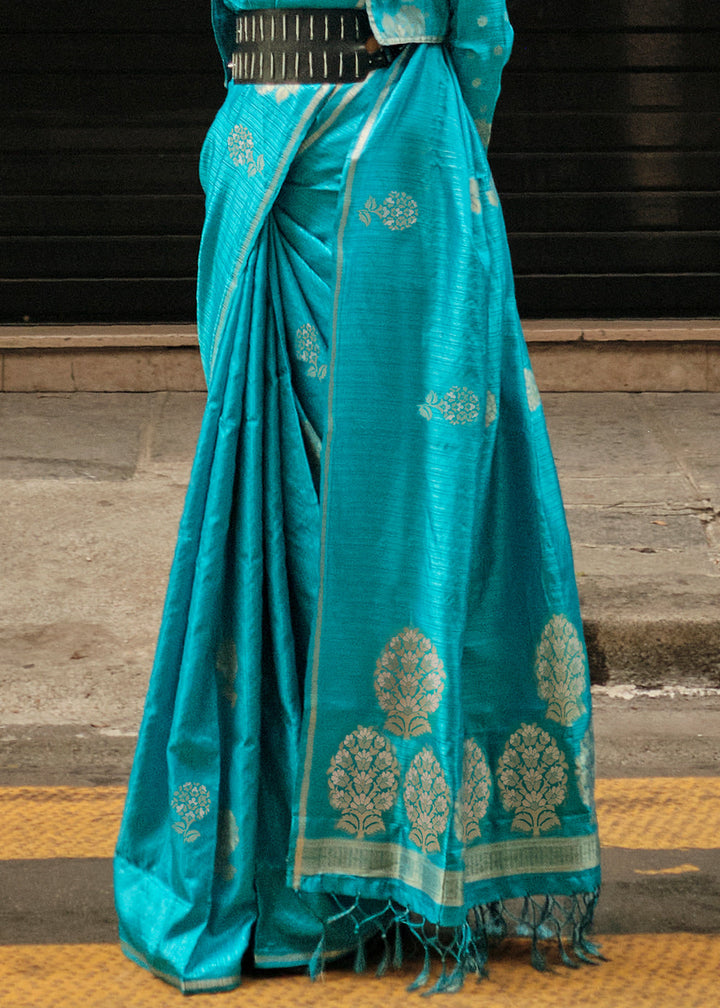Cerulean Blue Satin Silk Saree